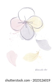 Watercolor cute art invitation card of pastel floral and falling petals. Art botanical watercolor hand-painted isolated on white background. brush included in file.