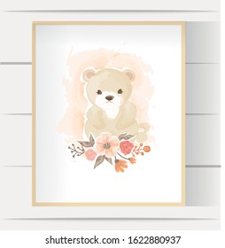 Watercolor cute baby bear illustration . Suitable for souvenirs, book covers, wall frames, stickers, shirt designs. 