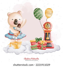 watercolor cute bear circus, animal circus, Christmas Nutcracker
