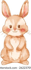 Watercolor cute brown bunny. Vector animal illustration for baby room decoration, nursery, and baby shower project.