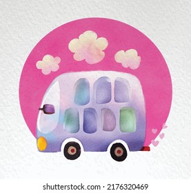 Watercolor Cute Bus Clipart,cute Watercolor