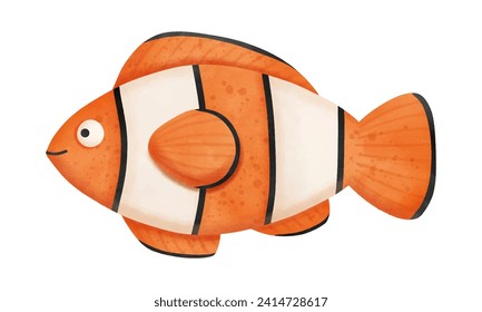 Watercolor of cute cartoon clown fish isolated on white background. Vector illustration	