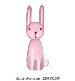 Watercolor cute cartoon hare. Hand drawn vector illustration of forest animal isolated on white background. Element for childish design.