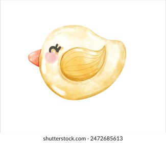 Watercolor cute cartoon yellow chickens isolated on white background. Cute baby bird illustration for design. Funny Easter illustration.