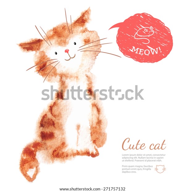 Watercolor Cute Cat Isolated On White Stock Vector Royalty Free