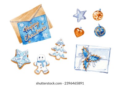 Watercolor cute christmas elements collection