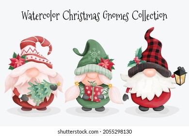 Watercolor Cute Christmas Gnomes Collection