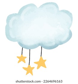 Watercolor cute cloud with star decoration