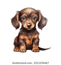 Watercolor Cute Dachshund Breed Sitting Adorable