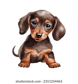 Acuarela Cute Dachshund Perro de pie sonriente amigable