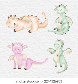 watercolor cute dragon baby clip art collection