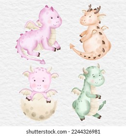 watercolor cute dragon baby clip art collection