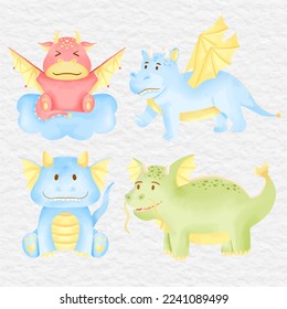 watercolor cute dragon element collection set