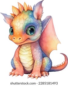 Watercolor cute Dragon graphic illustration 8