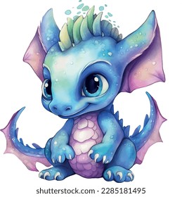 Watercolor cute Dragon graphic illustration 4