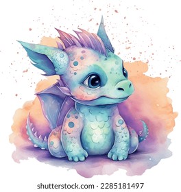 Watercolor cute Dragon graphic illustration 6