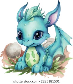 Watercolor cute Dragon graphic illustration 3