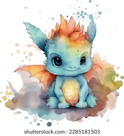 Watercolor cute Dragon graphic illustration 1