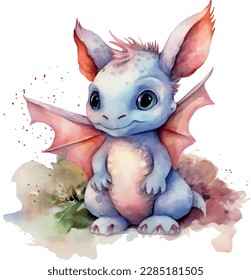 Watercolor cute Dragon graphic illustration 2