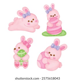 Watercolor cute easter bunny set for Easter day.