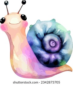 Watercolor Cute Fairy Snail Clipart