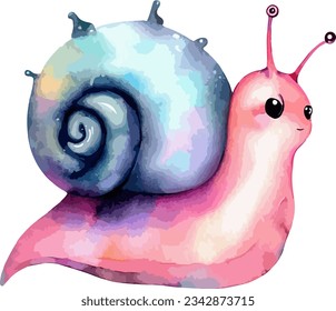 Watercolor Cute Fairy Snail Clipart