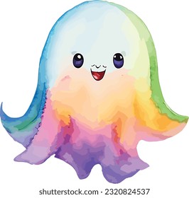 Watercolor Cute Ghost Halloween Clipart Design