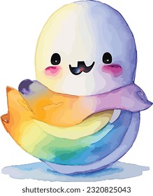 Watercolor Cute Ghost Halloween Clipart Design
