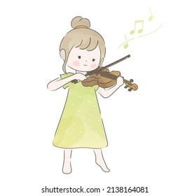 Watercolor Cute Girl Playing The Violin. Vector Illustration Isolated On A White Background.