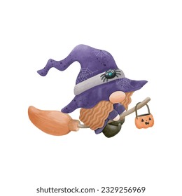 Watercolor cute gnome happy Halloween party vector illustration on white background 