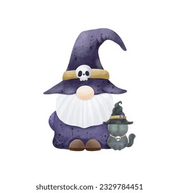 Watercolor cute gnome happy Halloween party vector illustration on white background 