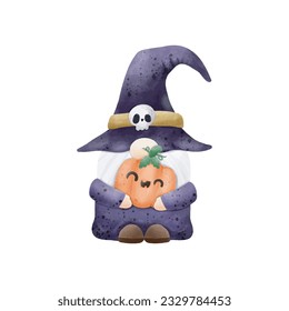 Watercolor cute gnome happy Halloween party vector illustration on white background 