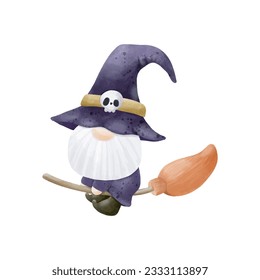 Watercolor cute gnome happy Halloween party vector illustration on white background 