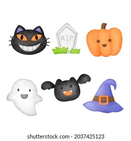 Watercolor cute Halloween elements clipart.