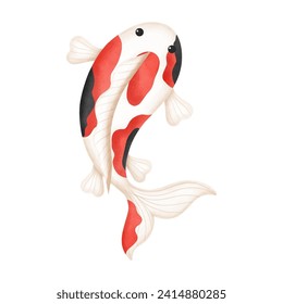 Watercolor of Cute Koi Fish isolated on white background, Japanese Culture. Vector Illustration