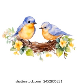 Watercolor Cute Lovebird Clipart Illustration