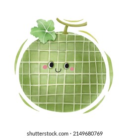 Watercolor cute melon cartoon character.