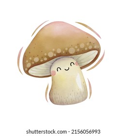 Watercolor cute mushroom cartoon character  Vector illustration 