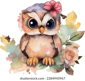 Watercolor cute owl graphic illustration
2