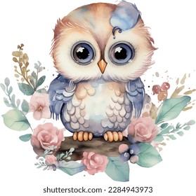 Watercolor cute owl graphic illustration
6