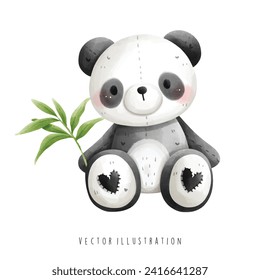 Acuarela de Cute Panda con hoja de bambú, cultura japonesa. Viajes y monumentos. Ilustración vectorial