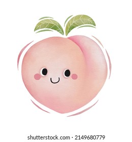 Watercolor Cute Peach Cartoon Character.