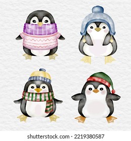 acuarela adorable elemento de colección de pingüinos