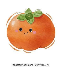 Watercolor cute persimmon cartoon character.