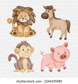 watercolor cute pet wild animal clip art farm collection set