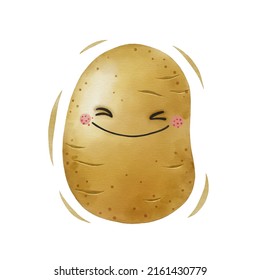 Watercolor cute potato cartoon character. Vector illustration.