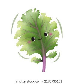 Watercolor Cute Red Kale Leaf Cartoon Character. Vector Illustration.