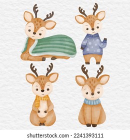 watercolor cute reindeer character illustration