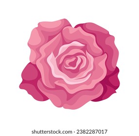 Watercolor cute rose. Pink flower with leaves. Beauty, elegance and aesthetics. Romance and passion. Graphic element for website. Cartoon flat vector illustration isolated on white background