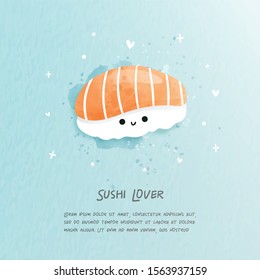 Watercolor of cute salmon sushi. Vector illustration. 